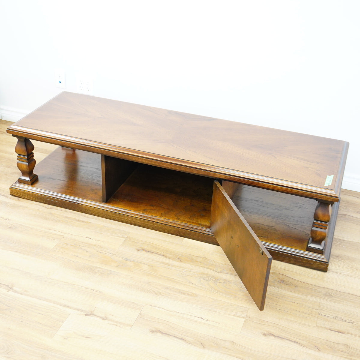66×22×16–Inch Columnar Media Console – Dark Wood with Cabinet Storage