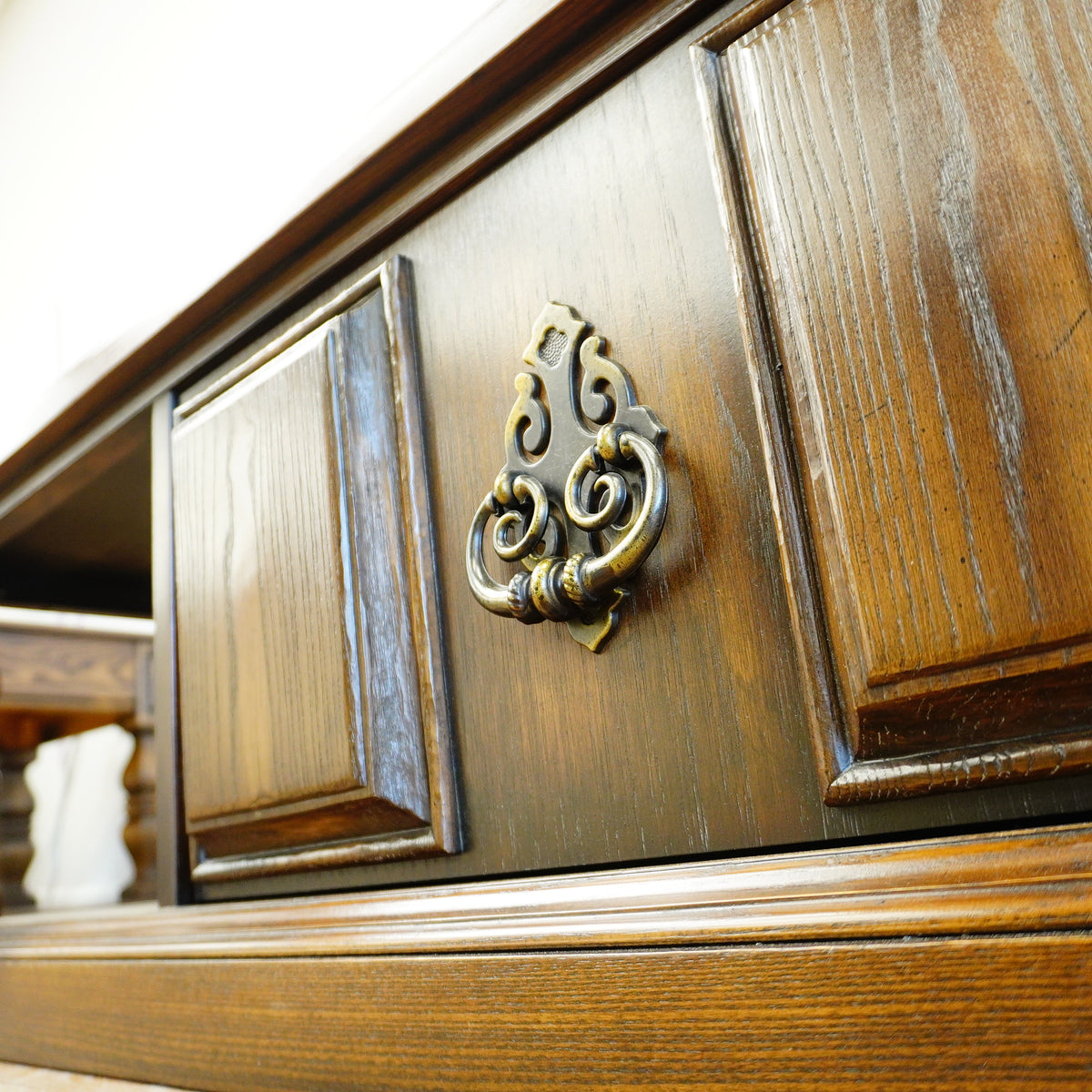 66×22×16–Inch Columnar Media Console – Dark Wood with Cabinet Storage