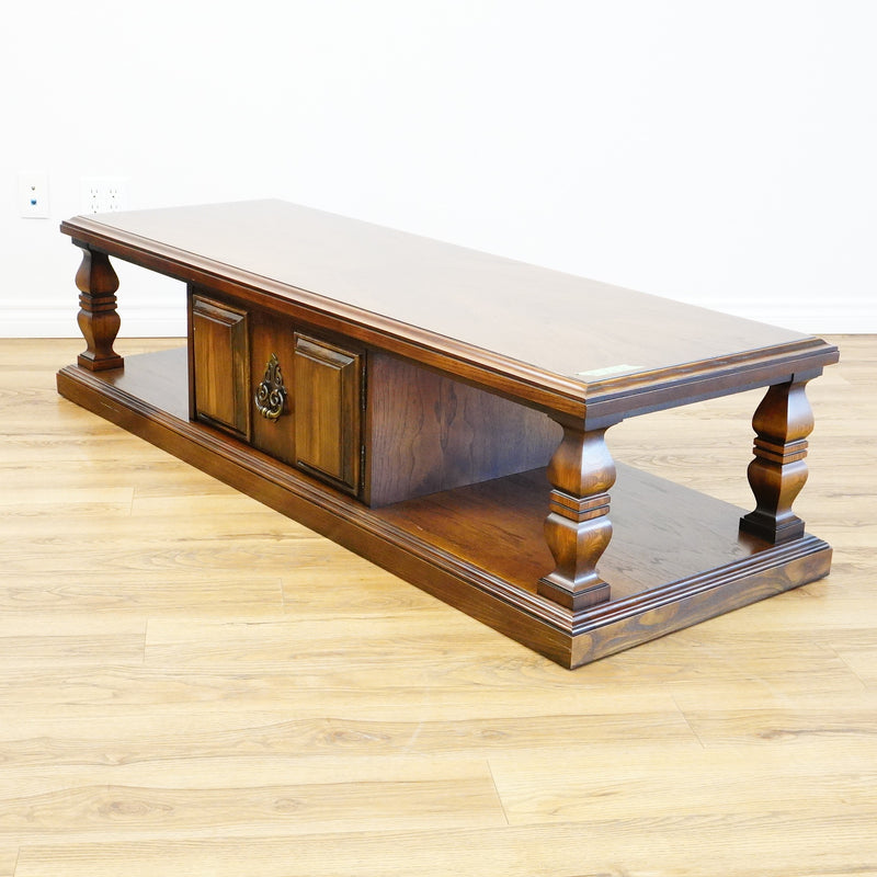 66×22×16–Inch Columnar Media Console – Dark Wood with Cabinet Storage