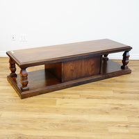 66×22×16–Inch Columnar Media Console – Dark Wood with Cabinet Storage