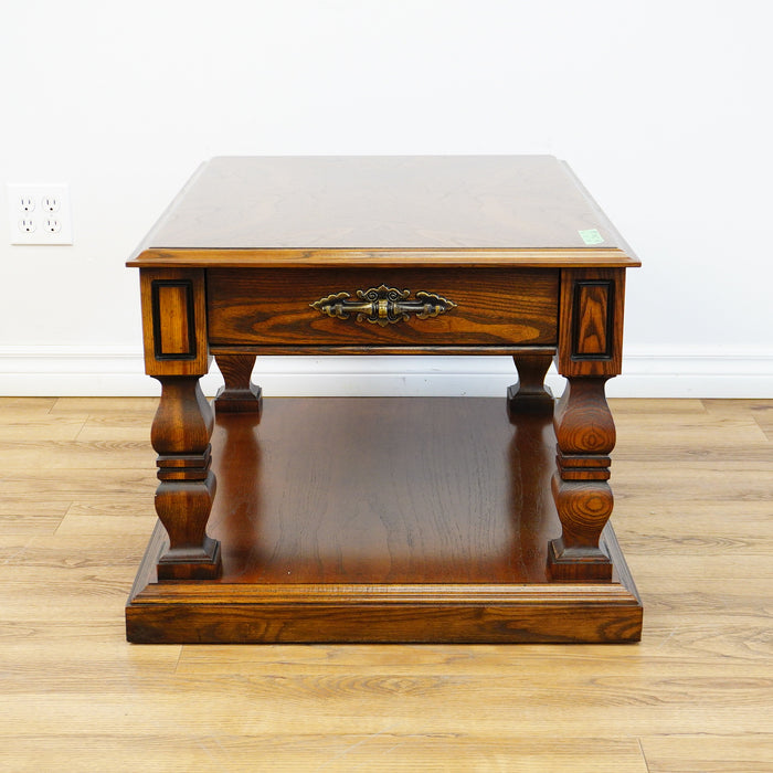 24×32×20–Inch Columnar End Table – Dark Wood with Drawer Storage