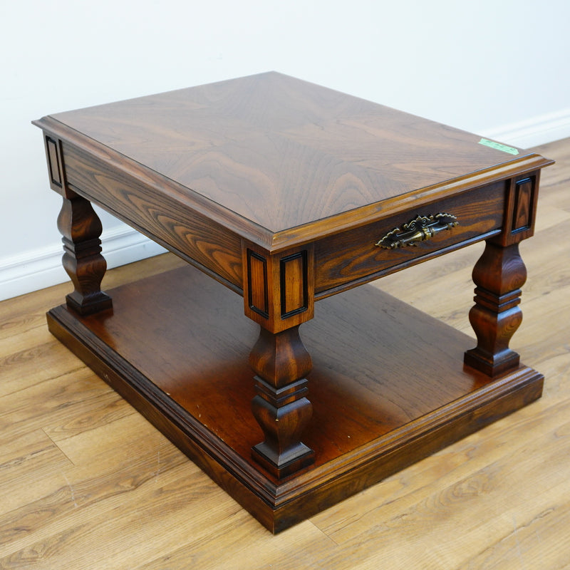 24×32×20–Inch Columnar End Table – Dark Wood with Drawer Storage
