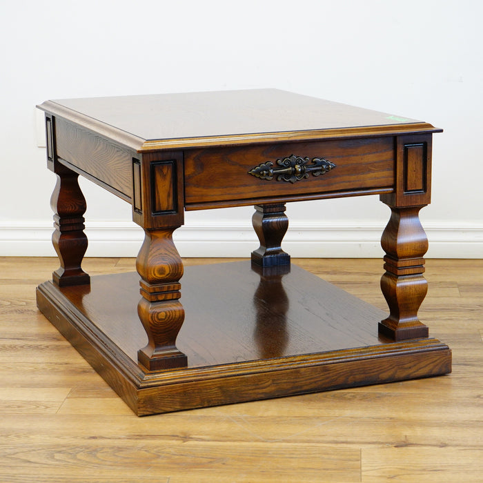 24×32×20–Inch Columnar End Table – Dark Wood with Drawer Storage