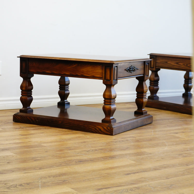 24×32×20–Inch Columnar End Table – Dark Wood with Drawer Storage