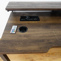 63x28x35-Inch Office Desk – Dark Wood, Black Frame, Raised Shelf, Built-In Power