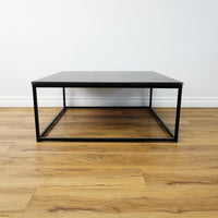 32x32x14-Inch Square Coffee Table – Dark Wood Top, Black Metal Frame