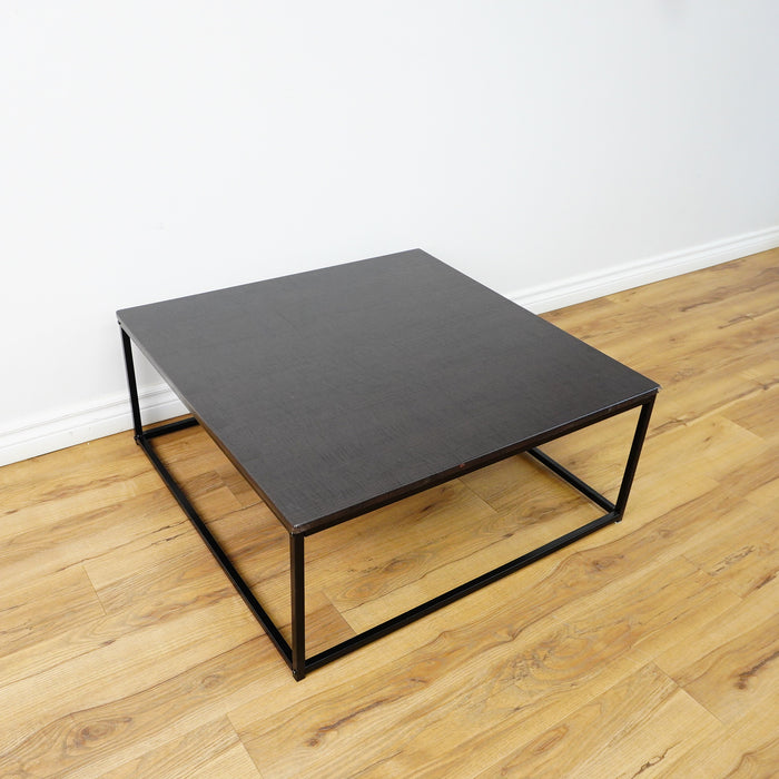 32x32x14-Inch Square Coffee Table – Dark Wood Top, Black Metal Frame