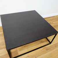 32x32x14-Inch Square Coffee Table – Dark Wood Top, Black Metal Frame