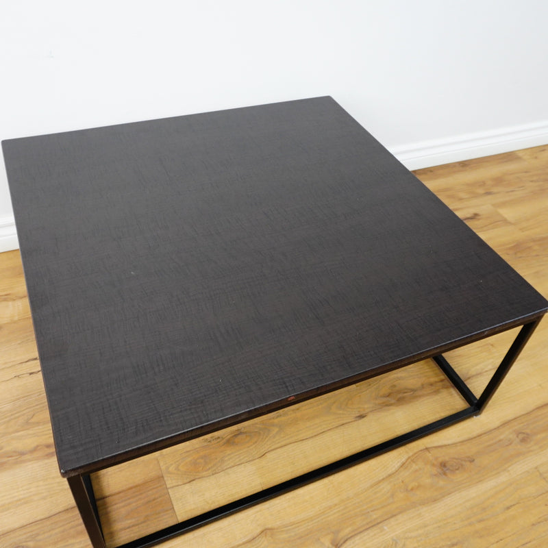 32x32x14-Inch Square Coffee Table – Dark Wood Top, Black Metal Frame