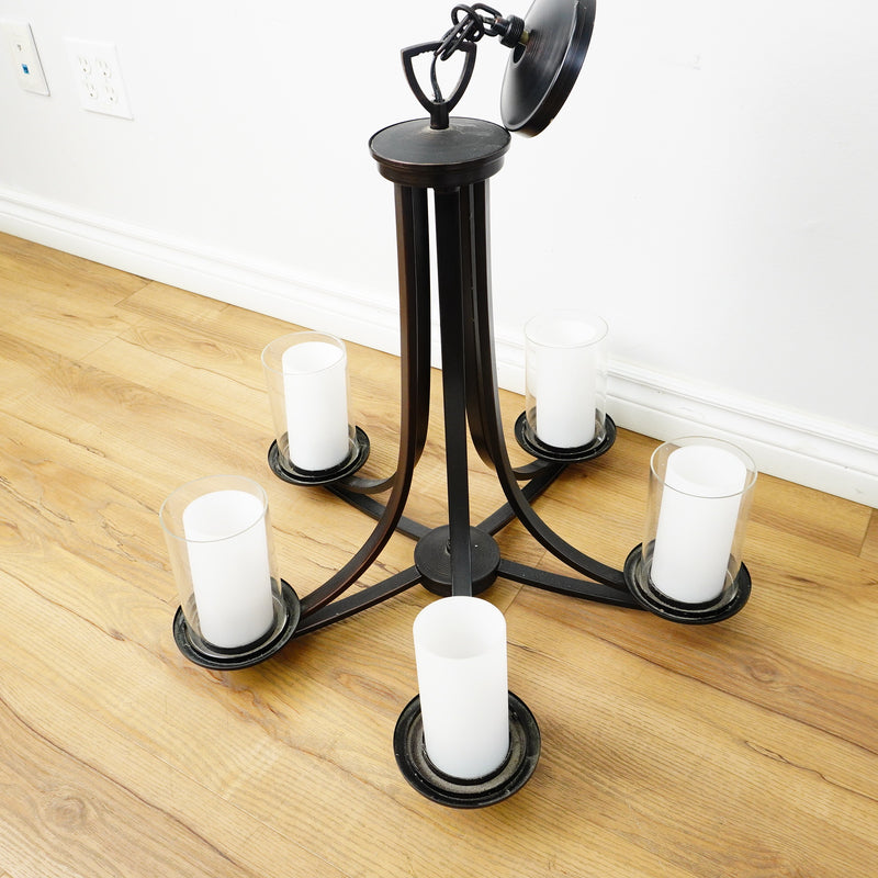 27x23x23-Inch 5-Light Black Metal Chandelier – 2-Layer Shades
