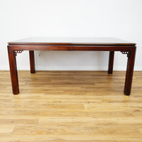 69x43x30-Inch Dining Table – Dark Polished Wood, Carved Corner Details