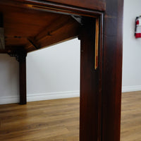 69x43x30-Inch Dining Table – Dark Polished Wood, Carved Corner Details