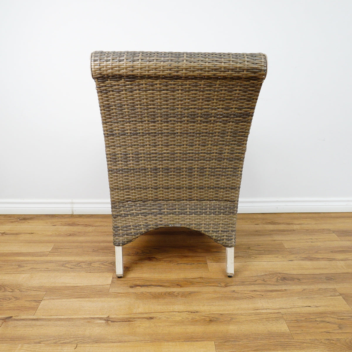 38x25x28-Inch Wicker Armchair – Light Fabric Cushion, Scroll Arms