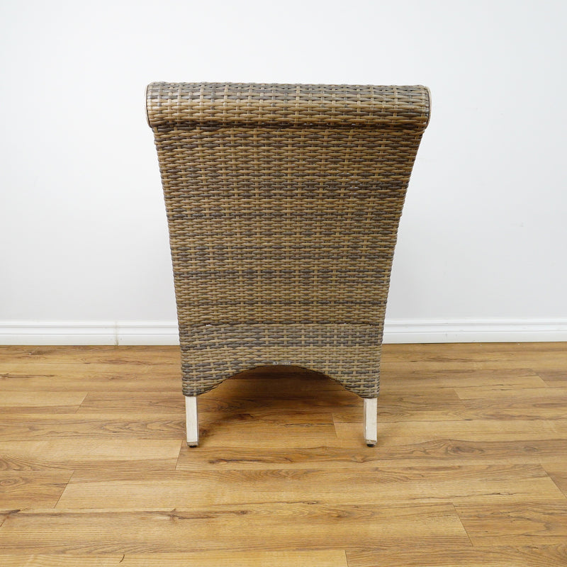 38x25x28-Inch Wicker Armchair – Light Fabric Cushion, Scroll Arms