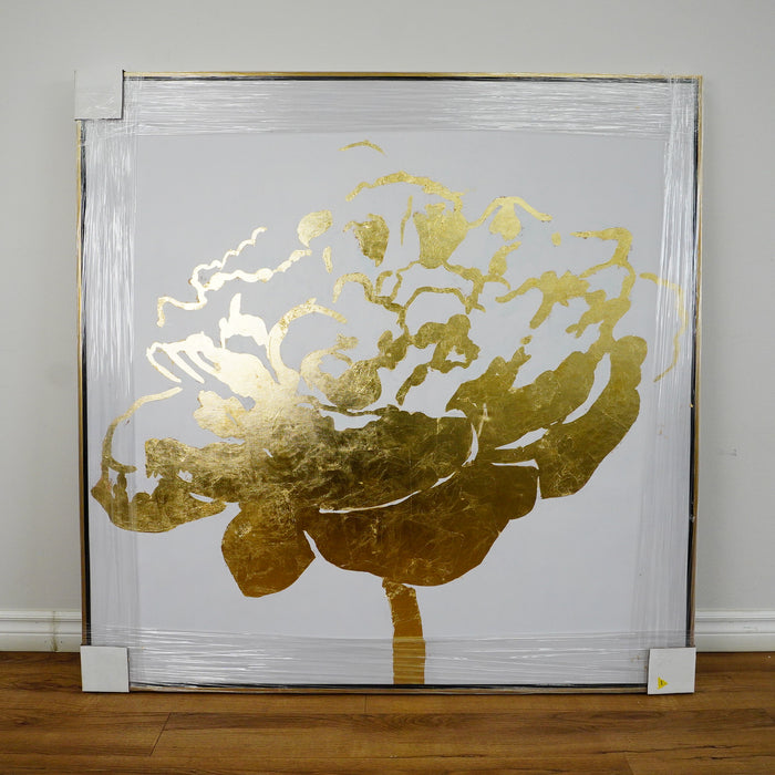 52–Inch Square Framed Wall Art in White/Gold – Daleno Glitter Petals