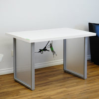 48×32×32‑Inch Office Desk – White Top, Metal Frame, Power bar