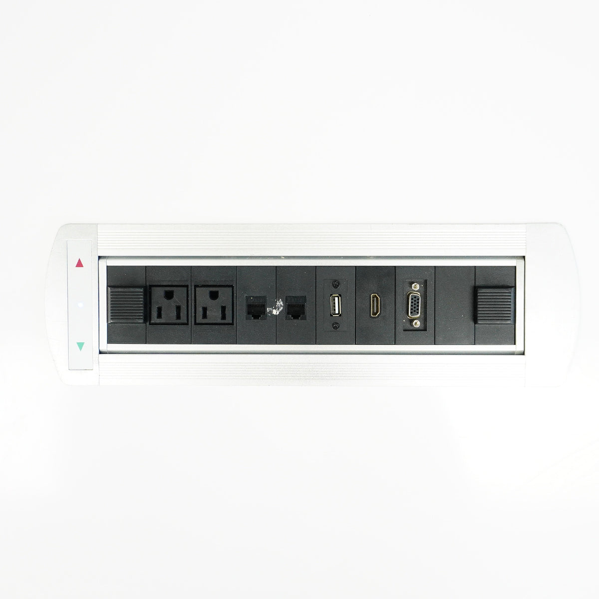 48×32×32‑Inch Office Desk – White Top, Metal Frame, Motorized Power Bar