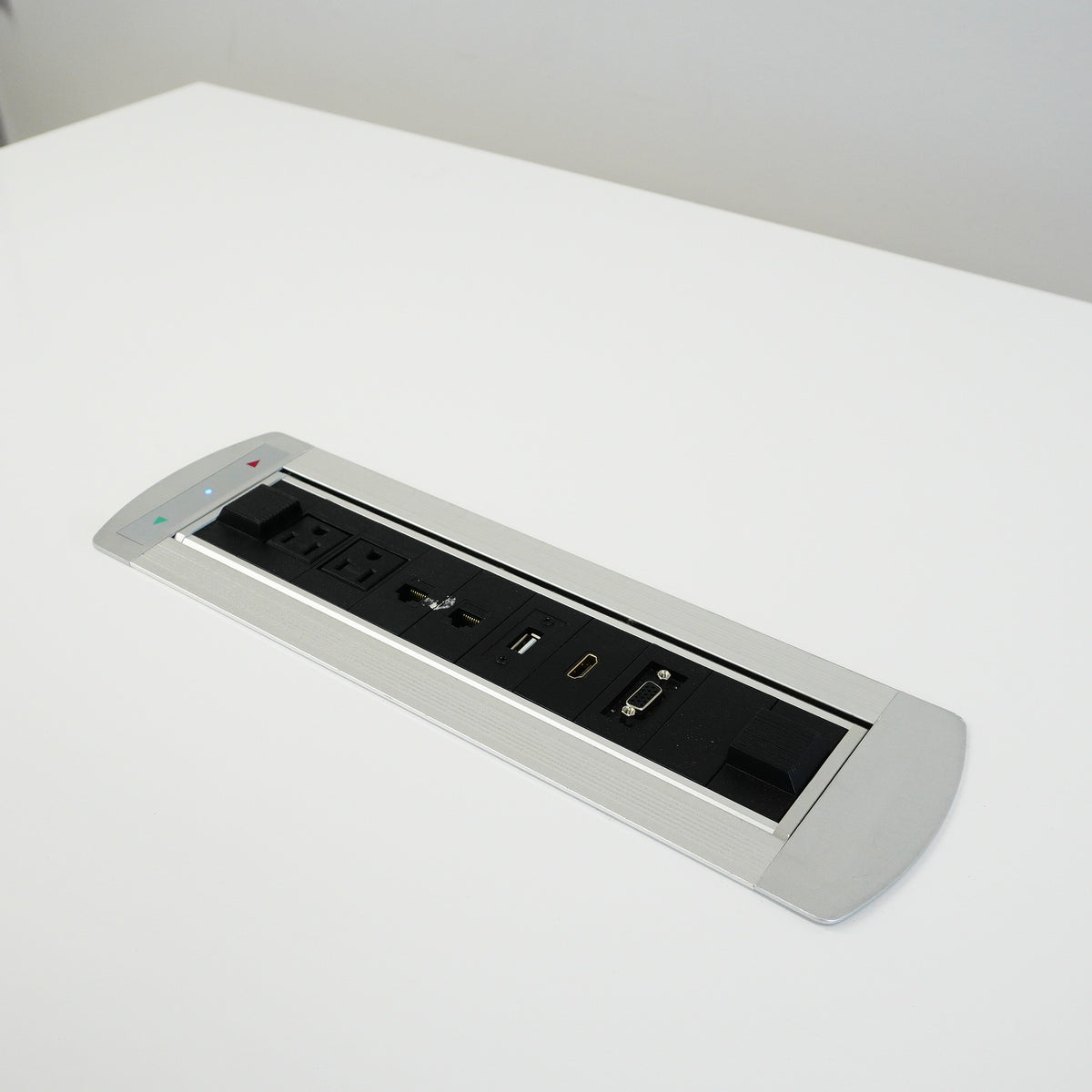 48×32×32‑Inch Office Desk – White Top, Metal Frame, Motorized Power Bar
