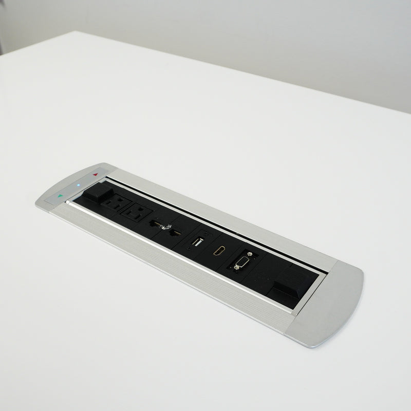 48×32×32‑Inch Office Desk – White Top, Metal Frame, Motorized Power Bar