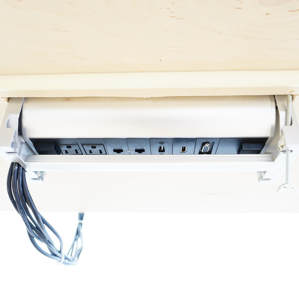 48×32×32‑Inch Office Desk – White Top, Metal Frame, Motorized Power Bar