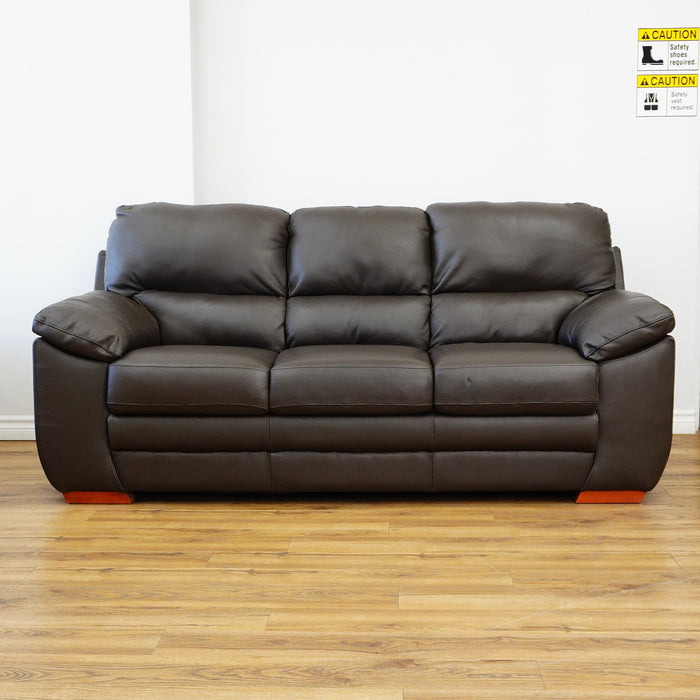 78×38×38–Inch Dark Brown 3-Seater Sofa – Italian Leather, Wide Arms