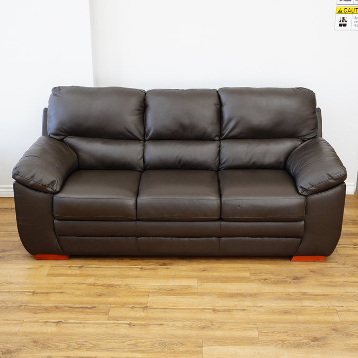 78×38×38–Inch Dark Brown 3-Seater Sofa – Italian Leather, Wide Arms