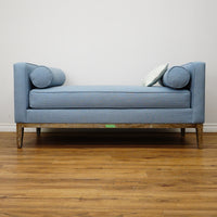 63×29×29–Inch Chaise Lounge – Blue Upholstery, Wooden Legs, 3 Cushions