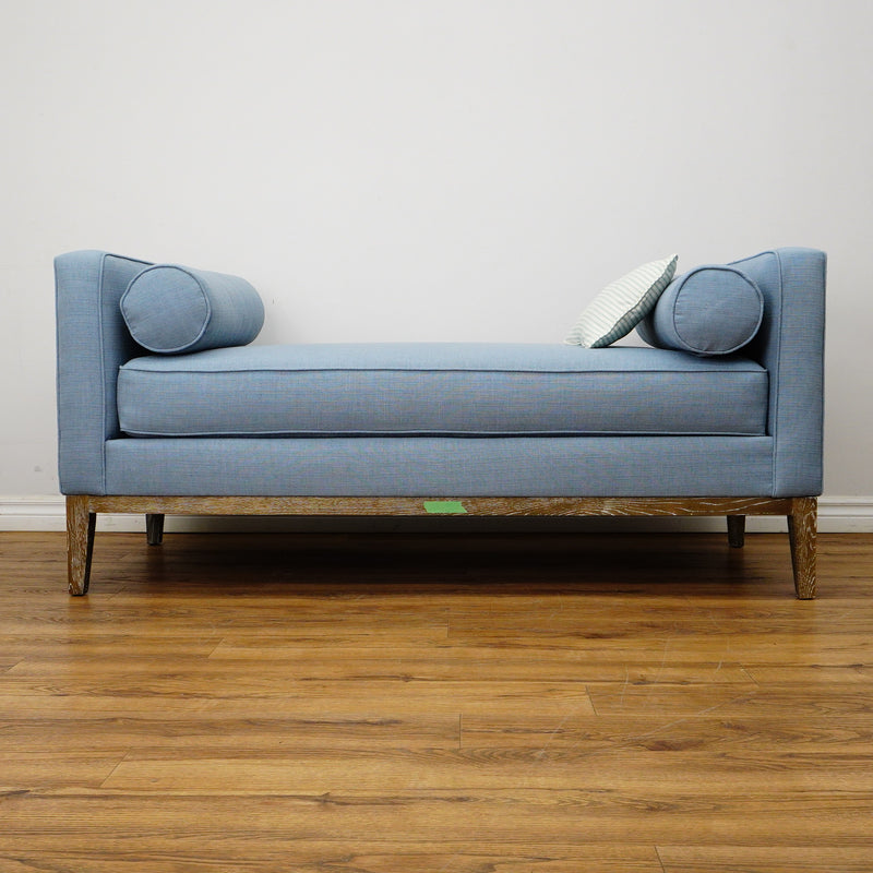 63×29×29–Inch Chaise Lounge – Blue Upholstery, Wooden Legs, 3 Cushions