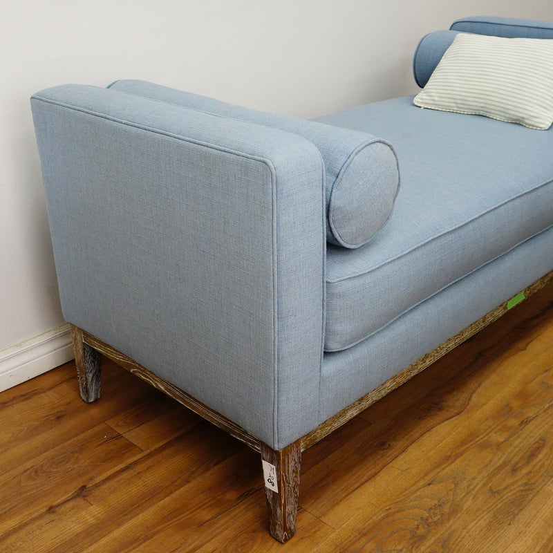 63×29×29–Inch Chaise Lounge – Blue Upholstery, Wooden Legs, 3 Cushions