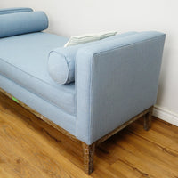 63×29×29–Inch Chaise Lounge – Blue Upholstery, Wooden Legs, 3 Cushions
