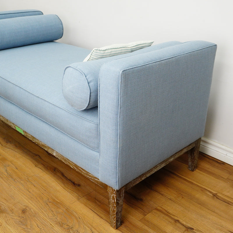 63×29×29–Inch Chaise Lounge – Blue Upholstery, Wooden Legs, 3 Cushions