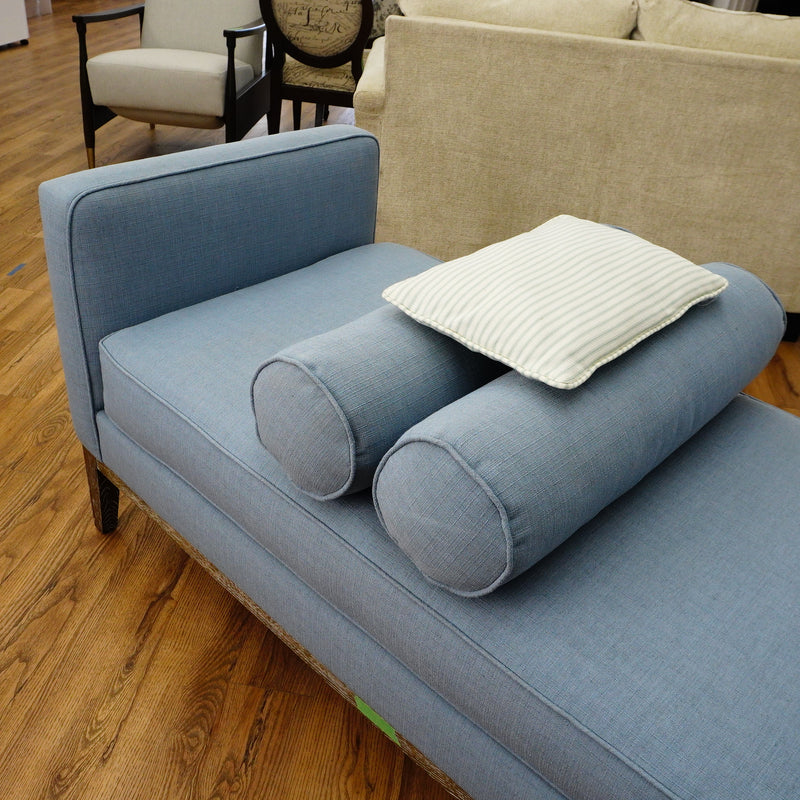 63×29×29–Inch Chaise Lounge – Blue Upholstery, Wooden Legs, 3 Cushions