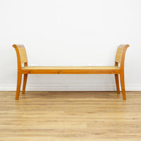 59×18×28–Inch Open Bench – Woven Rattan Seat, Wooden Frame