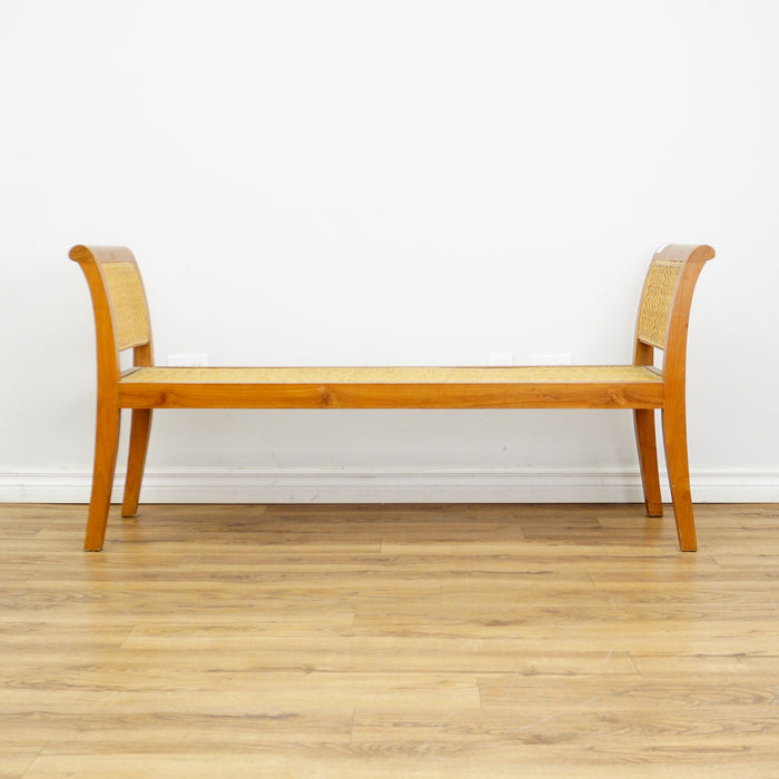 59×18×28–Inch Open Bench – Woven Rattan Seat, Wooden Frame
