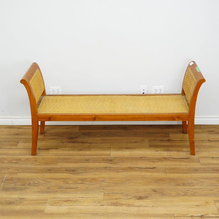 59×18×28–Inch Open Bench – Woven Rattan Seat, Wooden Frame
