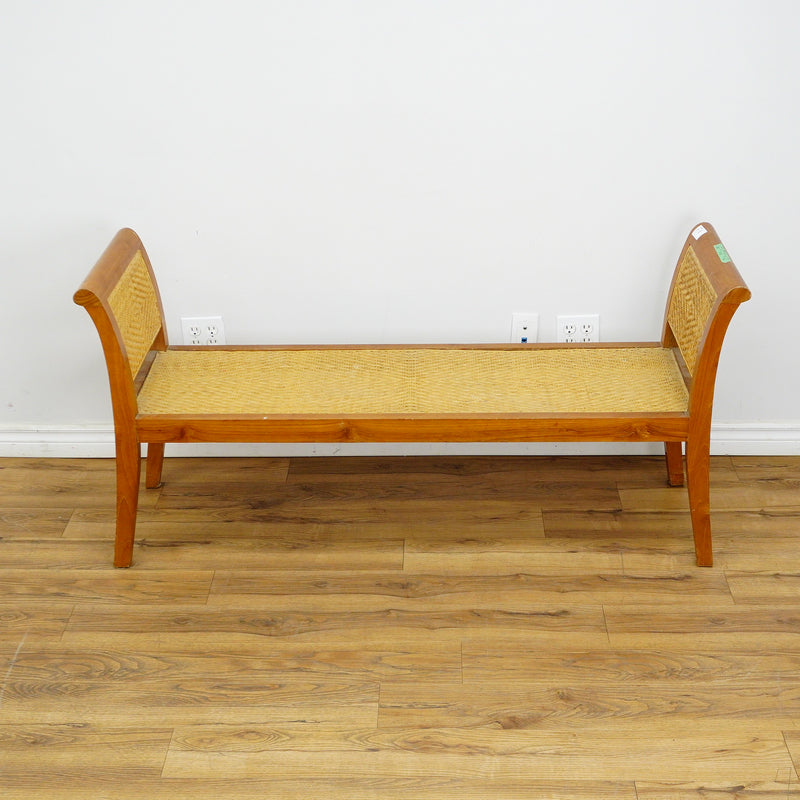 59×18×28–Inch Open Bench – Woven Rattan Seat, Wooden Frame