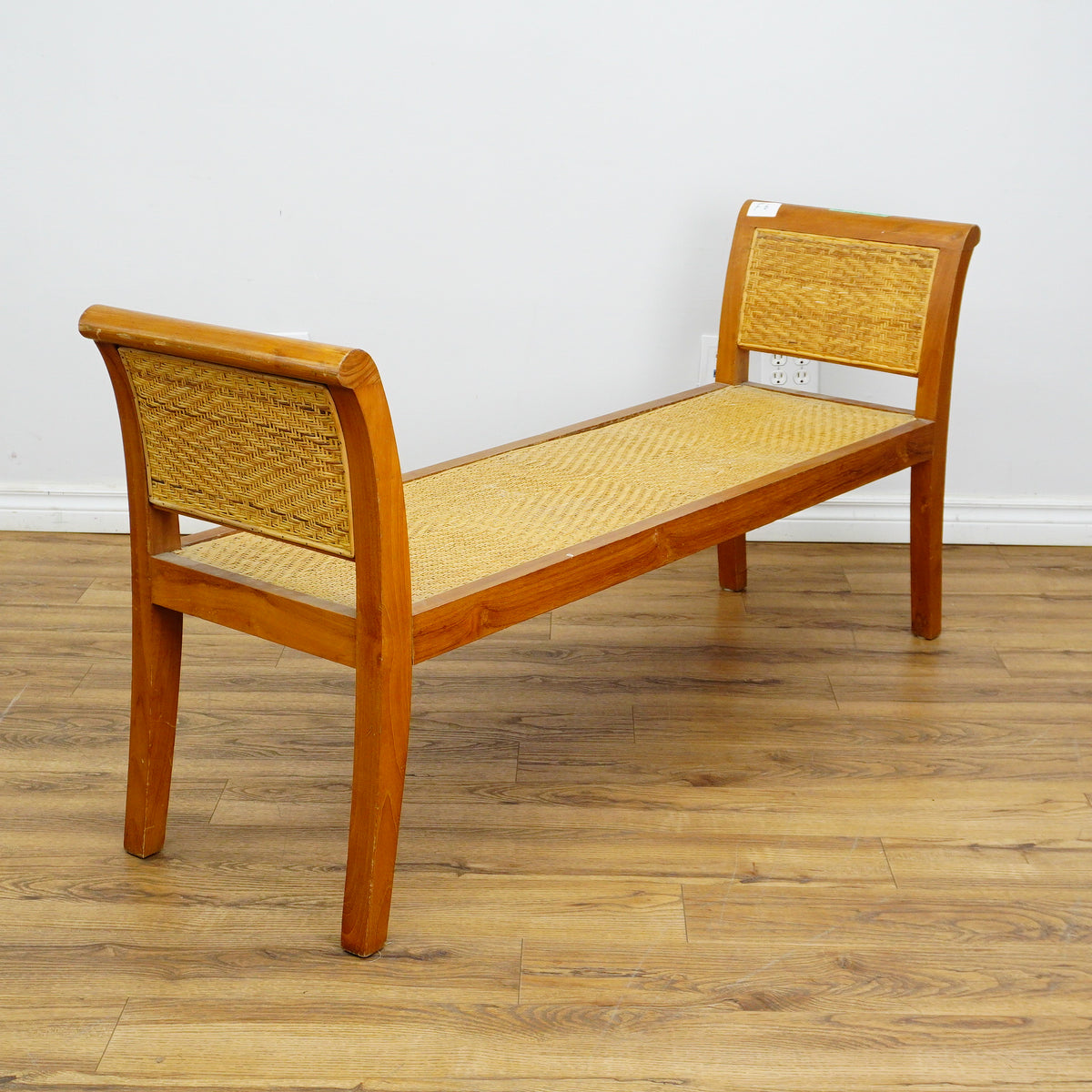 59×18×28–Inch Open Bench – Woven Rattan Seat, Wooden Frame