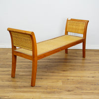 59×18×28–Inch Open Bench – Woven Rattan Seat, Wooden Frame