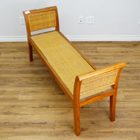59×18×28–Inch Open Bench – Woven Rattan Seat, Wooden Frame