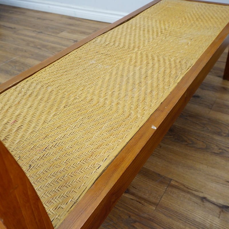 59×18×28–Inch Open Bench – Woven Rattan Seat, Wooden Frame