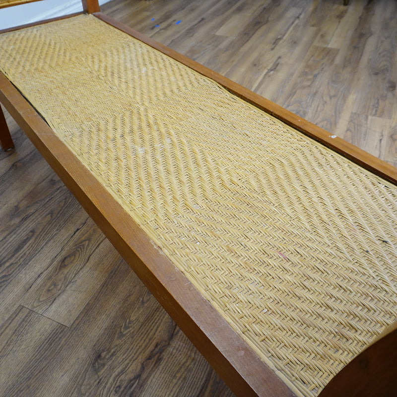 59×18×28–Inch Open Bench – Woven Rattan Seat, Wooden Frame