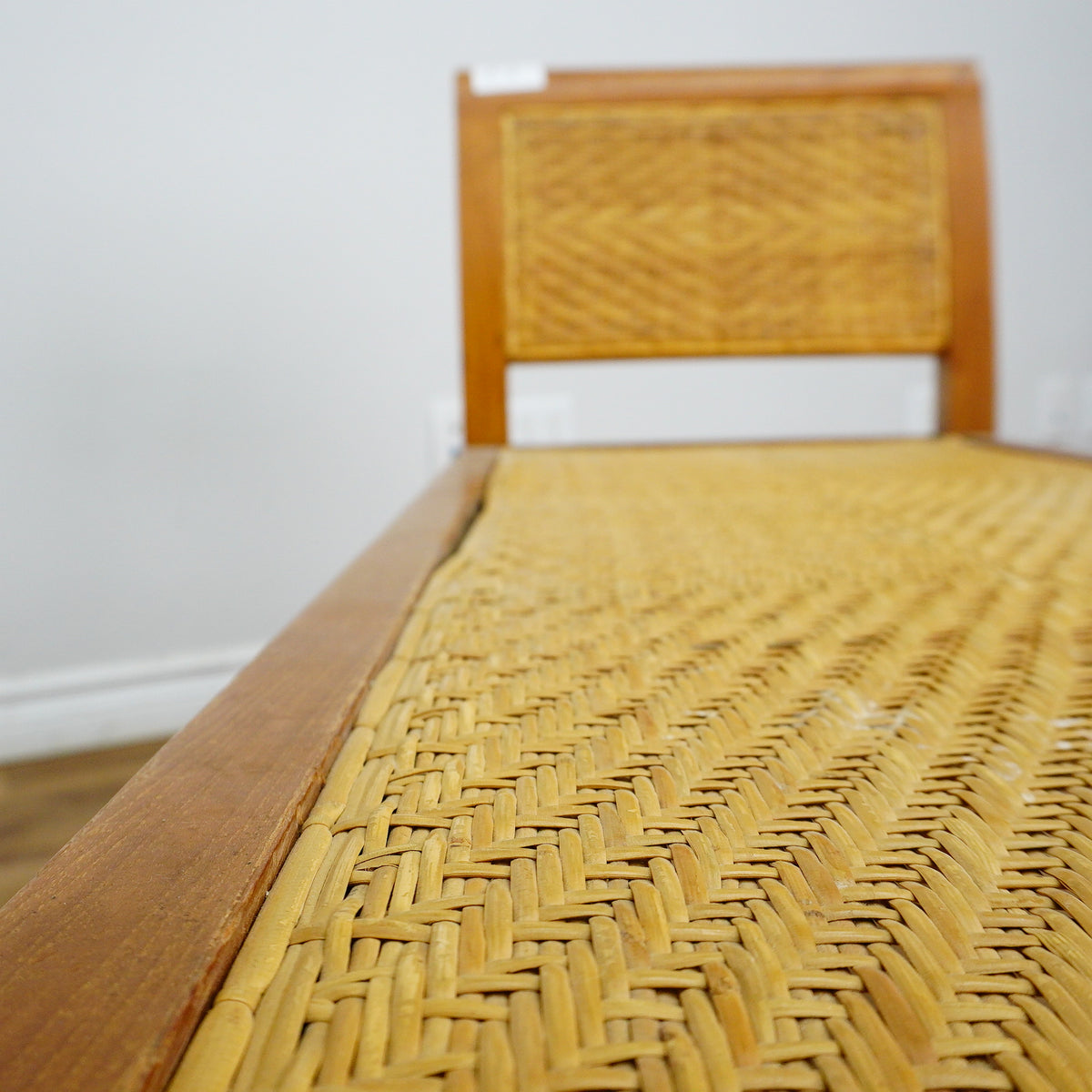 59×18×28–Inch Open Bench – Woven Rattan Seat, Wooden Frame