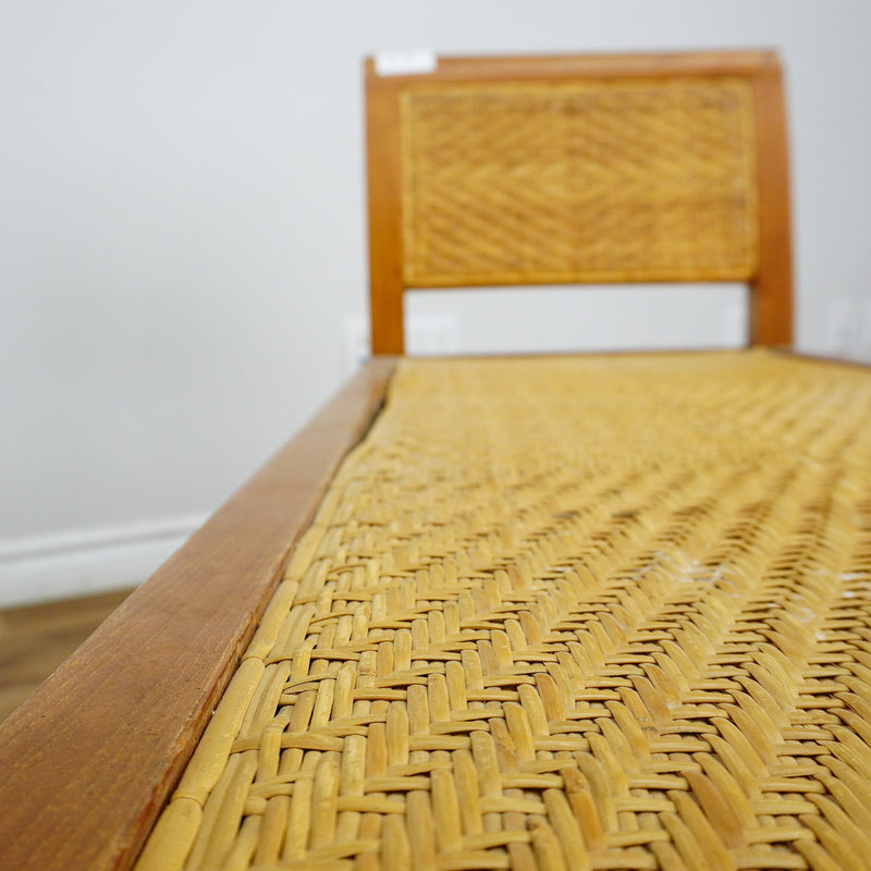 59×18×28–Inch Open Bench – Woven Rattan Seat, Wooden Frame