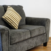 64×38×38–Inch Shadow Loveseat – Textured Upholstery, 1 Striped Pillow