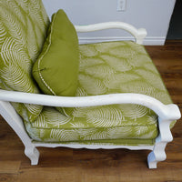 31–Inch W Armchair & Ottoman Set – White Frame, Green Leaf Upholstery