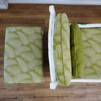 31–Inch W Armchair & Ottoman Set – White Frame, Green Leaf Upholstery