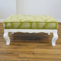 31–Inch W Armchair & Ottoman Set – White Frame, Green Leaf Upholstery