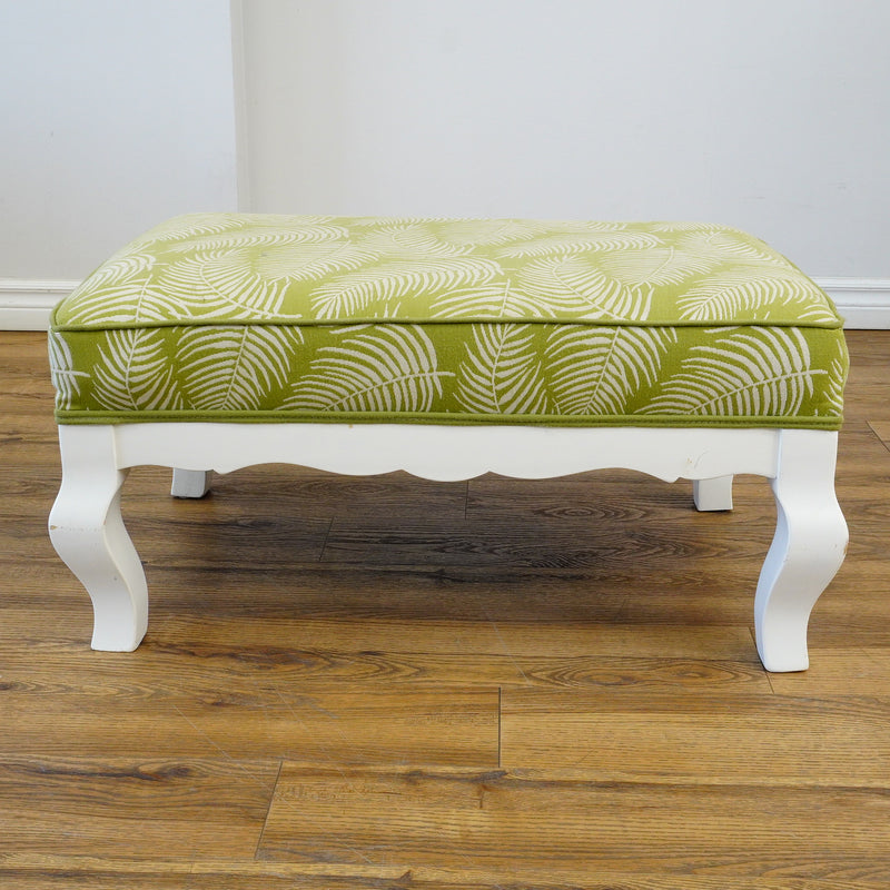31–Inch W Armchair & Ottoman Set – White Frame, Green Leaf Upholstery