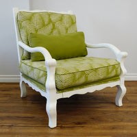 31–Inch W Armchair & Ottoman Set – White Frame, Green Leaf Upholstery