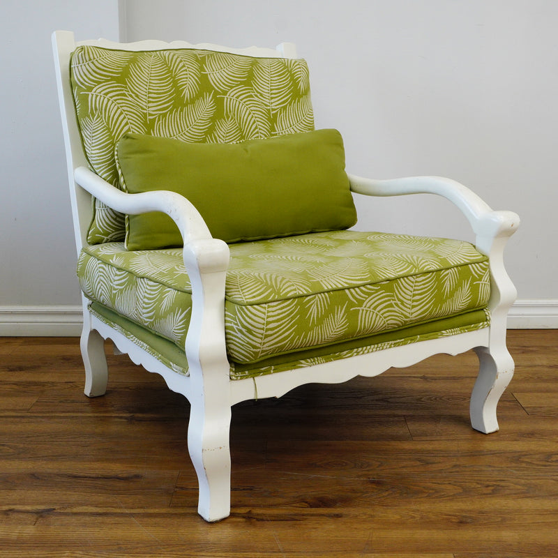 31–Inch W Armchair & Ottoman Set – White Frame, Green Leaf Upholstery